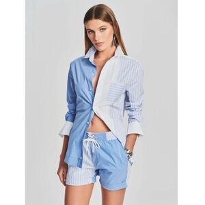 NWT SER.O.YA Striped Patchwork Blue & White Shirt